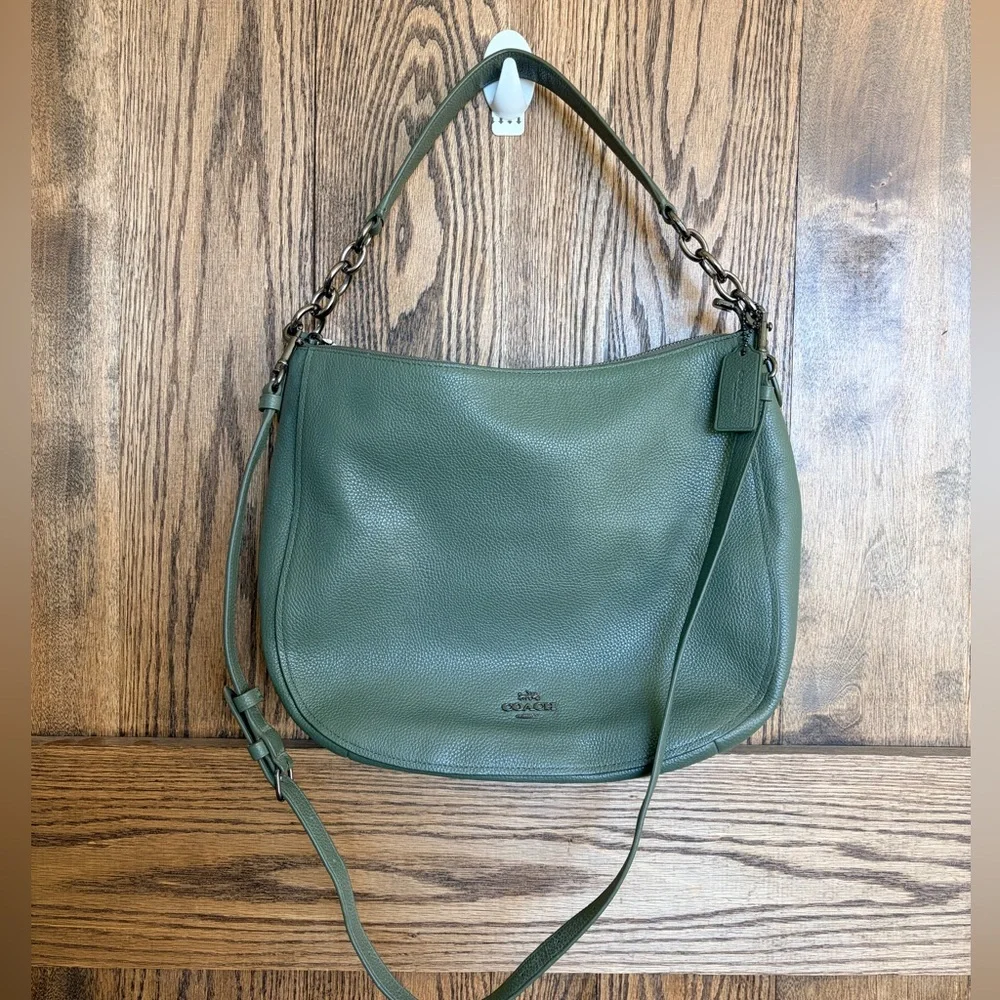 💚Coach💚 Army Green Leather Hobo Shoulder Bag - Picture 1 of 14